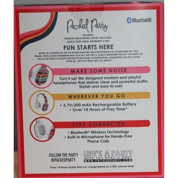 Packed Party Striped Bluetooth Wireless Headphones With Microphone New - Picture 6 of 6